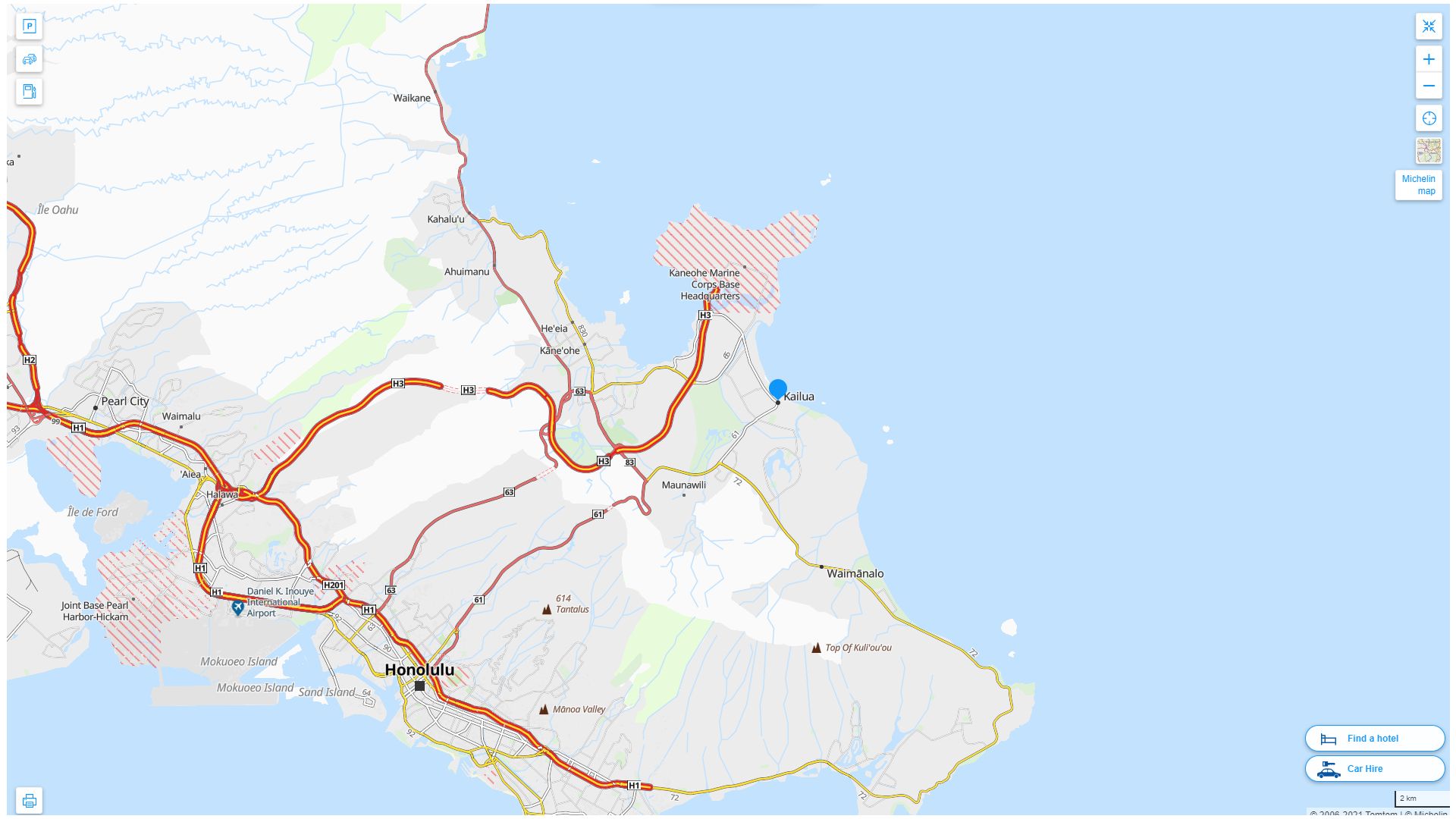Kailua Hawaii Highway and Road Map